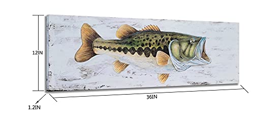 YHSKY ARTS Coastal Canvas Wall Art with Textured - Large Mouth Fish Paintings, Modern Abstract Marine Life Pictures for Living Room Bedroom Bathroom Decor