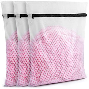 zulay home 3 pack mesh laundry bags for delicates - reusable mesh laundry bags for washing machine - laundry bags mesh wash bags for underwear, lingerie stockings, bra, socks (3 large)