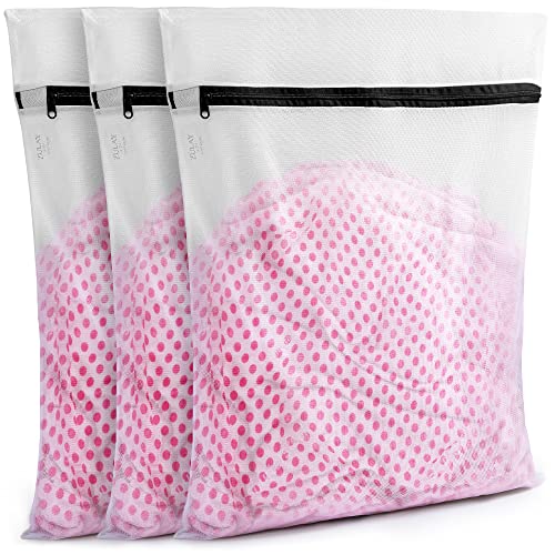 Zulay Home 3 Pack Mesh Laundry Bags for Delicates - Reusable Mesh Laundry Bags for Washing Machine - Laundry Bags Mesh Wash Bags For Underwear, Lingerie Stockings, Bra, Socks (3 Large)