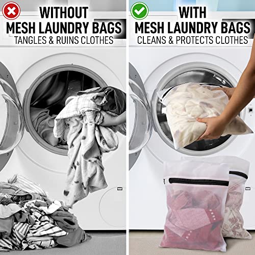 Zulay Home 3 Pack Mesh Laundry Bags for Delicates - Reusable Mesh Laundry Bags for Washing Machine - Laundry Bags Mesh Wash Bags For Underwear, Lingerie Stockings, Bra, Socks (3 Large)