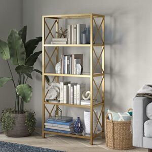 celine 30'' wide rectangular bookcase in brushed brass