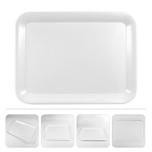 FRCOLOR Melamine Serving Tray Rectangular Platter Shatter- Proof Fruit Cake Bread Plate Appetizer Platter for Breakfast Buffets Party Supplies (White)