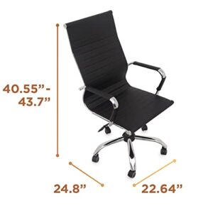 Comfty Mid Back and Chrome Base Ribbed Leather Swivel Office Chair, 40.55”-43.7”, Black