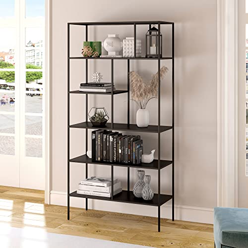 Henn&Hart 72" Tall Rectangular Bookcase in Blackened Bronze, Table for Living Room, Bedroom