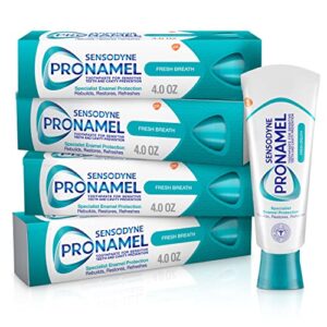 sensodyne pronamel fresh breath enamel toothpaste for sensitive teeth and cavity protection, sensitivity protection and cavity protection, fresh wave - 4 ounces x 4