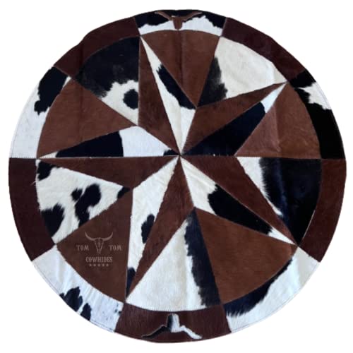 TOM TOM COWHIDES Rug Leather Star Cow Hide Patchwork Area Round Carpet 40, Brow