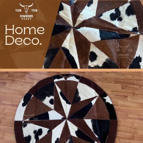 TOM TOM COWHIDES Rug Leather Star Cow Hide Patchwork Area Round Carpet 40, Brow