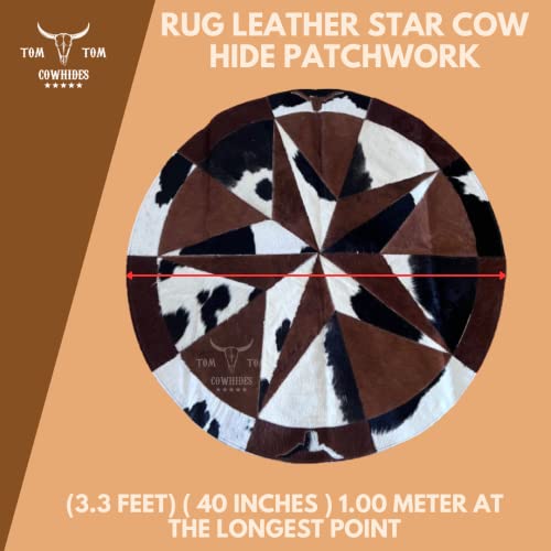 TOM TOM COWHIDES Rug Leather Star Cow Hide Patchwork Area Round Carpet 40, Brow