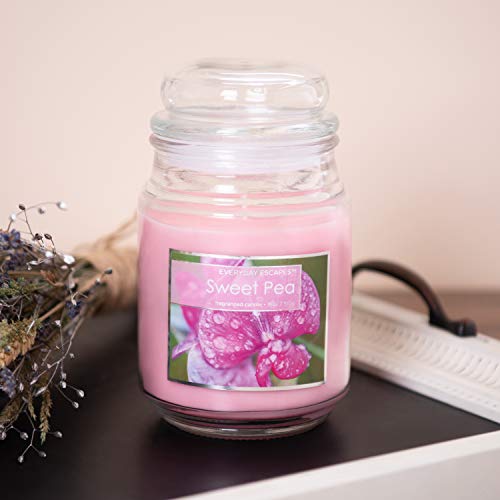 Everyday Escapes Sweet Pea Scented Jar Candle, Pink, 18 oz - Up to 120 Hours Burn