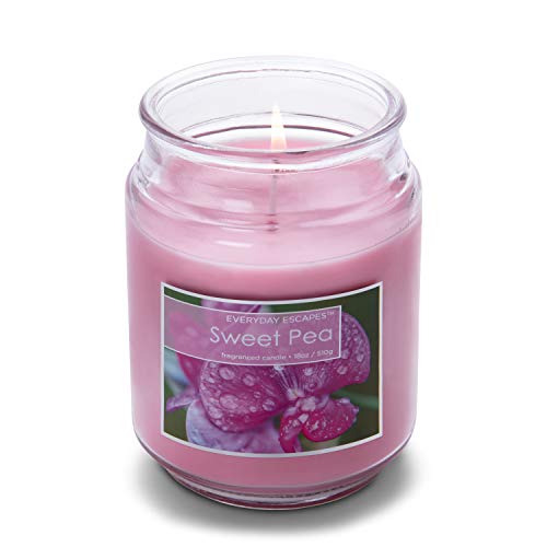 Everyday Escapes Sweet Pea Scented Jar Candle, Pink, 18 oz - Up to 120 Hours Burn