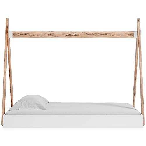 Signature Design by Ashley Piperton Modern Youth Tent Bed Frame, Full, Natural Wood & White