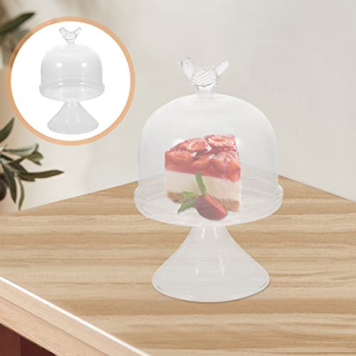 Cabilock Mini Cake Stand Glass Dome Cover Single Cupcake Stand Clear Cake Stand Cloche Dome Display Case Tiny Cake Stand Cake Cover (3.8x3.8x7.4inch/9.8x9.8x19cm)