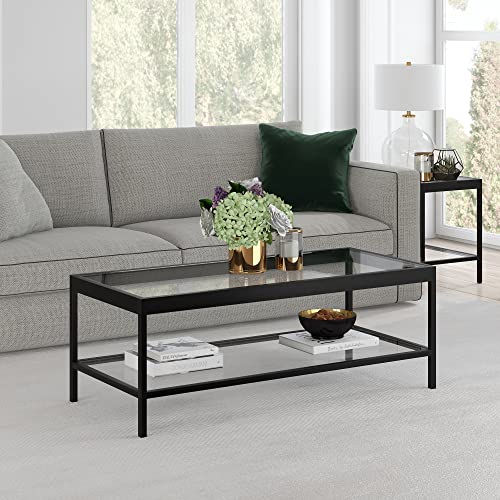 Henn&Hart 45" Wide Rectangular Rectangular Coffee Table in Blackened Bronze, Modern Rectangular Coffee Tables for living room, studio apartment essentials