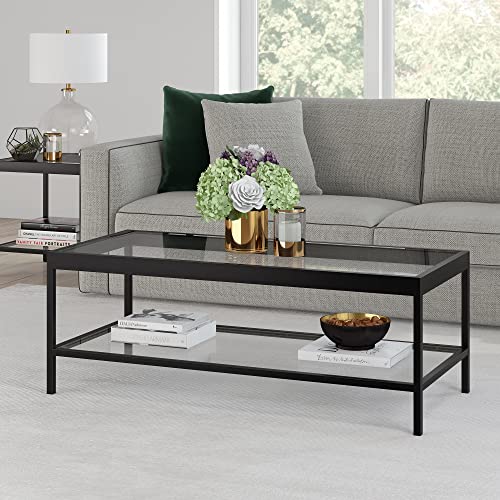 Henn&Hart 45" Wide Rectangular Rectangular Coffee Table in Blackened Bronze, Modern Rectangular Coffee Tables for living room, studio apartment essentials