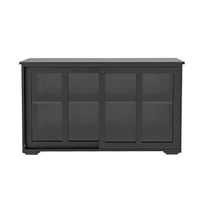 Henf Kitchen Storage Cabinet Wood Sideboard Buffet Cupboard with 2 Sliding Glass Doors and Adjustable Shelves Classic Accent Console Table Cabinet for Kitchen Dining Living Room, Black