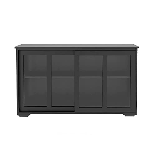 Henf Kitchen Storage Cabinet Wood Sideboard Buffet Cupboard with 2 Sliding Glass Doors and Adjustable Shelves Classic Accent Console Table Cabinet for Kitchen Dining Living Room, Black