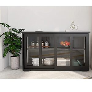 Henf Kitchen Storage Cabinet Wood Sideboard Buffet Cupboard with 2 Sliding Glass Doors and Adjustable Shelves Classic Accent Console Table Cabinet for Kitchen Dining Living Room, Black