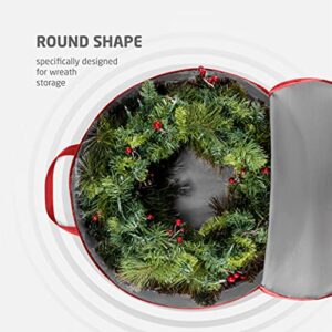 ZOBER Premium Non Woven Christmas Wreath Storage Bag 24” - Dual-Zippered Storage Container & Durable Handles, Protect Artificial Wreaths - (Gray, Set of 2)