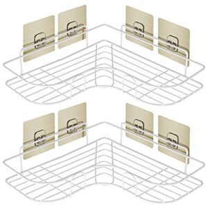 sorgmach shower caddy bathroom corner shelf adhesive basket storage rack toile holder organizer with 4 removable hook wall mounted for bathroom kitchen toilet - 2 pack, white