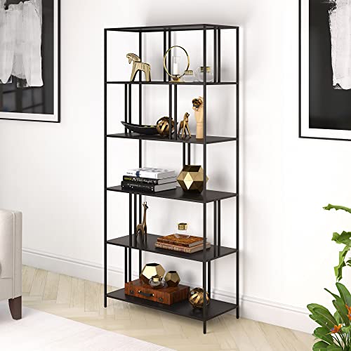 Henn&Hart 34" Wide Rectangular Bookcase in Blackened Bronze, for Home Office, Living Room