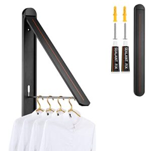 kuaguan retractable clothes rack drying racks for laundry foldable, clothes drying rack wall mounted folding clothes hanger indoor outdoor, for laundry room closet storage organization (black)