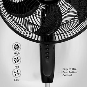 Comfort Zone CZST180BK PowrCurve Pedestal Fan, 6 Blades, Tri-Curve Grill, 180-Degree Adjustable Tilt, 3-Speed, 18-inch, Black