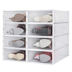 paranta 8-piece boot shoe storage box, stackable clear plastic shoe organizer, with clear door for storing women shoes 20.5" x 12.5" x 5.5"
