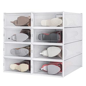 PARANTA 8-Piece Boot Shoe Storage Box, Stackable Clear Plastic Shoe Organizer, with Clear Door For Storing Women Shoes 20.5" x 12.5" x 5.5"