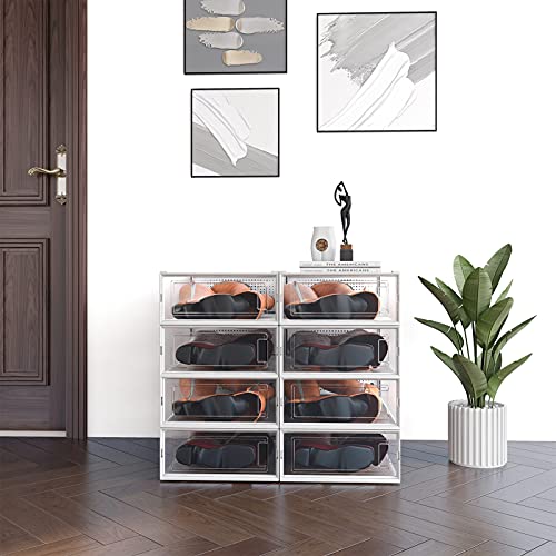 PARANTA 8-Piece Boot Shoe Storage Box, Stackable Clear Plastic Shoe Organizer, with Clear Door For Storing Women Shoes 20.5" x 12.5" x 5.5"