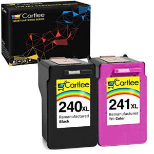 cartlee 2 remanufactured high yield ink cartridge replacement for pg-240xl 240 xl cl-241xl 241 xl pixma mx472 mx452 mg3220 mg3520 mx432 mx439 mx512 mg3620 mg2120 mx459 mg3600 mx479 (1 black, 1 color)