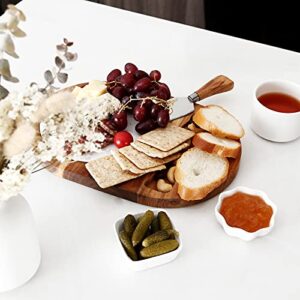 hecef Oval Wooden Cheese Board Set, Acacia Wood Cheese Serving Board with White Marble, Cheese Knife Charcuterie Platter Cheese Serving Tray for Cheese Cake Appetizers, Housewarming Gift, Mothers Day