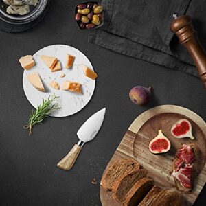 hecef Oval Wooden Cheese Board Set, Acacia Wood Cheese Serving Board with White Marble, Cheese Knife Charcuterie Platter Cheese Serving Tray for Cheese Cake Appetizers, Housewarming Gift, Mothers Day