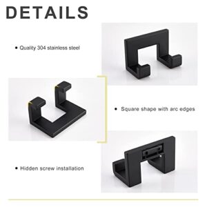 APLusee Double Robe Towel Hook Matte Black, SUS 304 Stainless Steel Square Dual Coat Hook, Utility Bath Kitchen Storage Hanger Holder