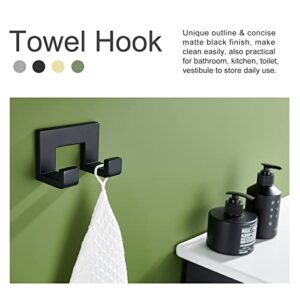 APLusee Double Robe Towel Hook Matte Black, SUS 304 Stainless Steel Square Dual Coat Hook, Utility Bath Kitchen Storage Hanger Holder