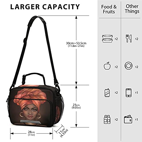 senya African Women Lunch Bag Insulated Reusable Tote Bag for Girls Boys Women Men Thermal Cooler Bag with Adjustable Strap for Work School