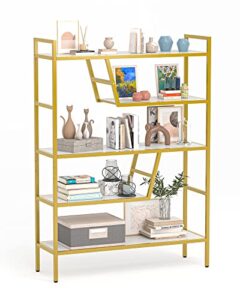 teraves 5-tier adjustable bookshelf wood bookcase with metal frame book shelf organizer for living room/bedroom/study room,46 variants