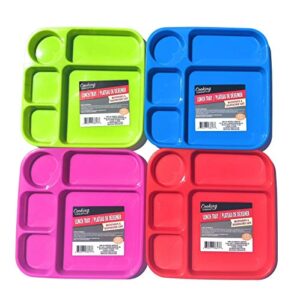 divided lunch tray bundle-set of 4 kids colorful dinner breakfast bpa free microwave dishwasher safe individual plates toddlers all ages