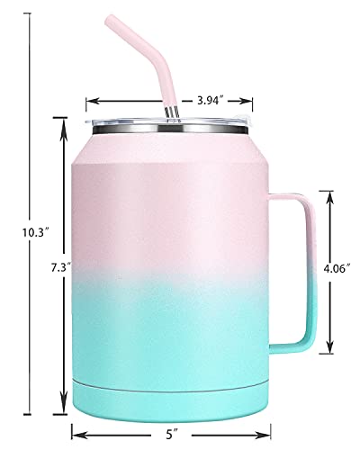 zenbo 50 oz Mug Tumbler – Stainless Steel Vacuum Insulated Mug with Handle,Lid and Straw,Keeps Drinks Cold up to 36 Hours – Sweat-Proof Body, Dishwasher Safe