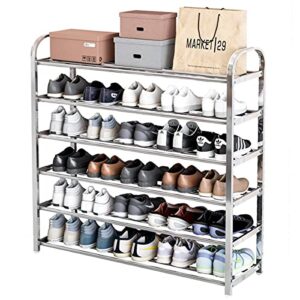 shoe rack organizer for white metal,6 tier free standing shoe rack stainless steel shoes storage shelf,stackable shoe shelf for entryway doorway in silver