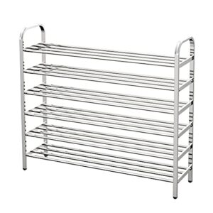 Shoe Rack Organizer for white metal,6 Tier Free Standing Shoe Rack Stainless steel Shoes Storage Shelf,Stackable Shoe Shelf for Entryway Doorway in silver