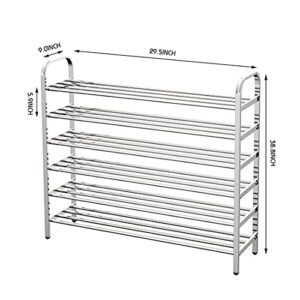 Shoe Rack Organizer for white metal,6 Tier Free Standing Shoe Rack Stainless steel Shoes Storage Shelf,Stackable Shoe Shelf for Entryway Doorway in silver