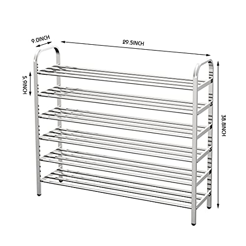 Shoe Rack Organizer for white metal,6 Tier Free Standing Shoe Rack Stainless steel Shoes Storage Shelf,Stackable Shoe Shelf for Entryway Doorway in silver