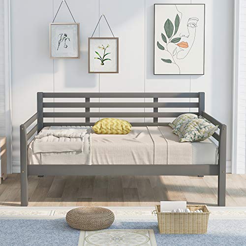 Flieks Solid Wood Clean Lines Daybed, Full-Size Bed Frame Multi-Functional Daybed for Kids/Teens Bedroom/Guest Room Furniture, No Box Spring Required