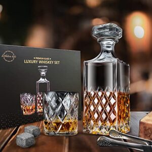 Lighten Life Whiskey Decanter Set,Italian Style Decanter Set with 4 Glasses in Gift Box,Crystal Bourbon Decanter Set for Scotch,Liquor,Whiskey Decanter Set for Men and Women