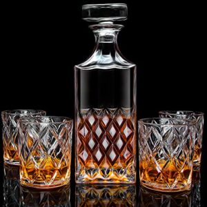 Lighten Life Whiskey Decanter Set,Italian Style Decanter Set with 4 Glasses in Gift Box,Crystal Bourbon Decanter Set for Scotch,Liquor,Whiskey Decanter Set for Men and Women