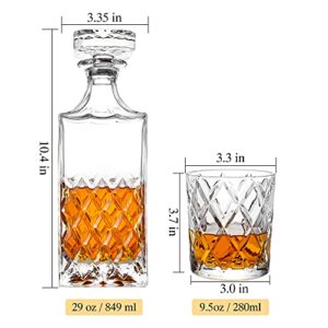 Lighten Life Whiskey Decanter Set,Italian Style Decanter Set with 4 Glasses in Gift Box,Crystal Bourbon Decanter Set for Scotch,Liquor,Whiskey Decanter Set for Men and Women