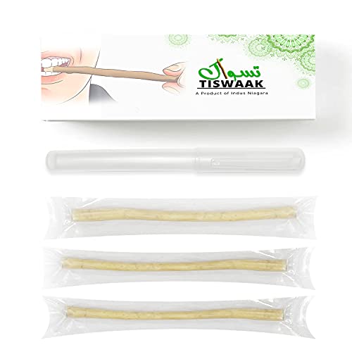 TISWAAK - Pack of 12 Miswak Stick Natural Teeth Whitening Kit – Muslim Natural Flavored Herbal Toothbrush Miswak Sticks Vacuum Sealed with Holder for Healthy Gums, Teeth & Fresher Breath || Pack of 12