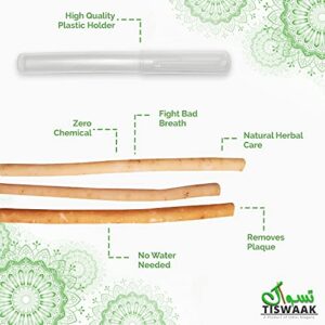 TISWAAK - Pack of 12 Miswak Stick Natural Teeth Whitening Kit – Muslim Natural Flavored Herbal Toothbrush Miswak Sticks Vacuum Sealed with Holder for Healthy Gums, Teeth & Fresher Breath || Pack of 12