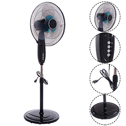 GOFLAME 16" Dual Blade Pedestal Fan, Oscillating Stand Fan Height Adjustable with Remote Control, 3 Speed Settings, Timer, LCD Display, Ideal for Bedroom, Living Room, Office