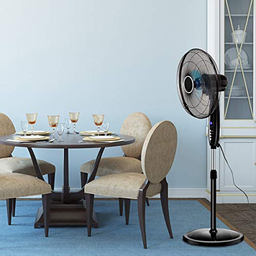 GOFLAME 16" Dual Blade Pedestal Fan, Oscillating Stand Fan Height Adjustable with Remote Control, 3 Speed Settings, Timer, LCD Display, Ideal for Bedroom, Living Room, Office